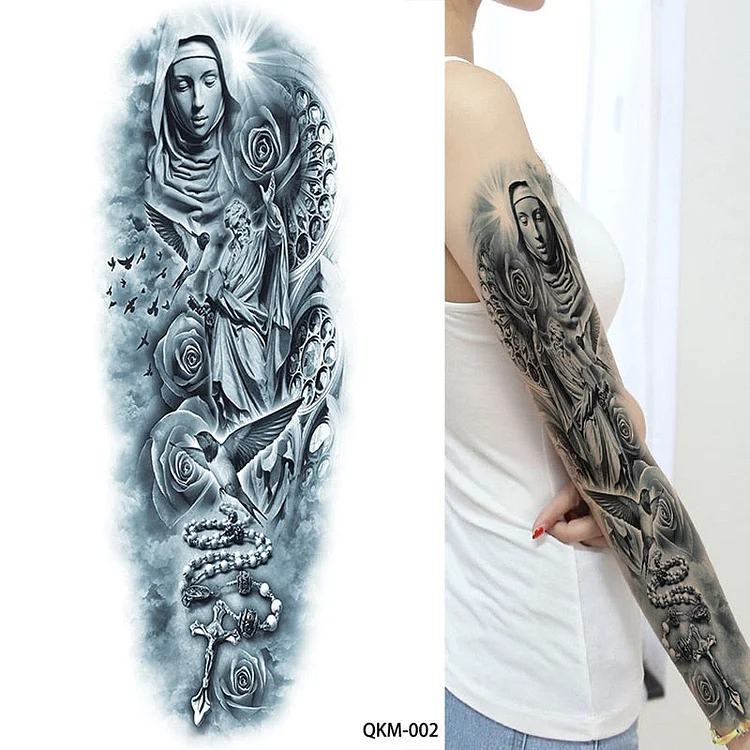 Large Arm Sleeve Tattoo Virgin Mary Jesus Waterproof Temporary Tattoo  Sticker