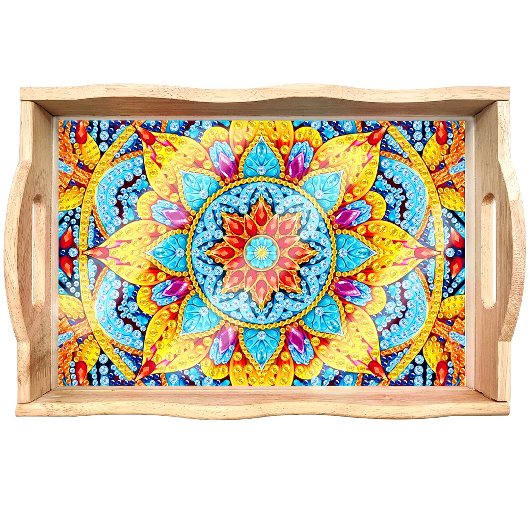 DIY Diamond Painting Wooden Tray Food Tray with Handle Living Room Decoration Mandala Wooden