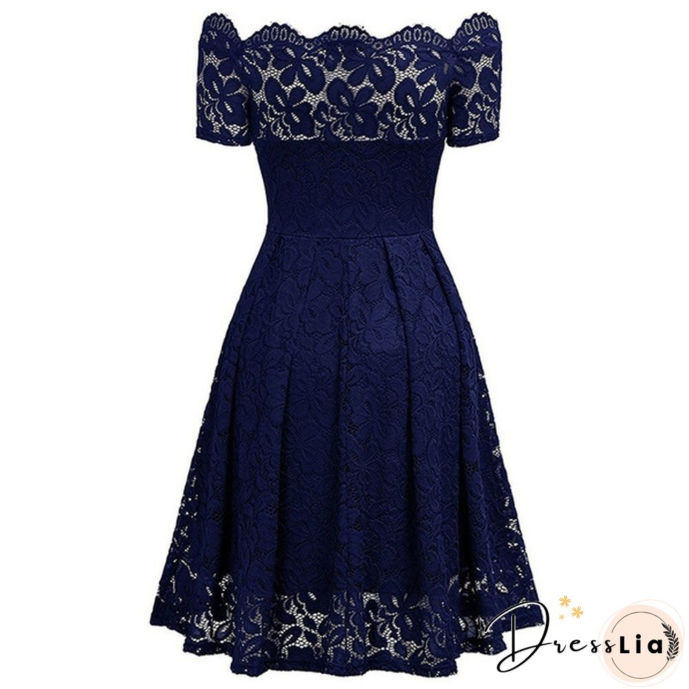 New Fashion Women Off Shoulder Slim Fit Lace Dress Elegant Strapless Short Sleeve Cutout