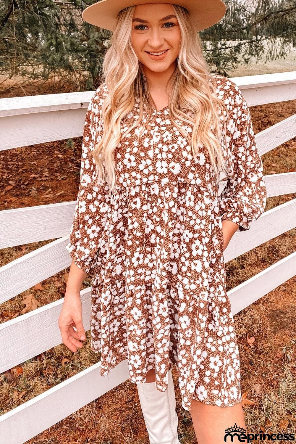 Floral V-Neck Mini Dress with Pockets