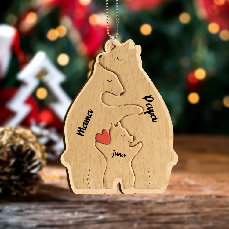 Kettenmachen Holz Weihnachtsornament-Personalisierter 2-6 Namen Bär Familie Ornament