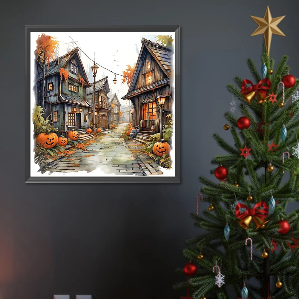 Diamond Painting - Full Round Drill - Halloween Pumpkin Street(Canvas|30*30cm)
