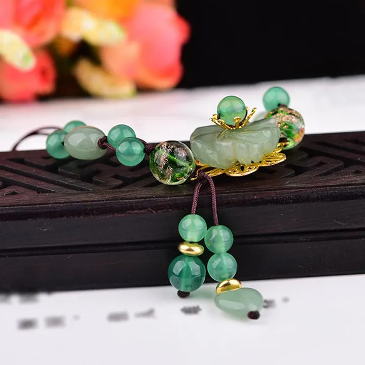 Dangling Flower Natural Green Jade Luck Bracelet