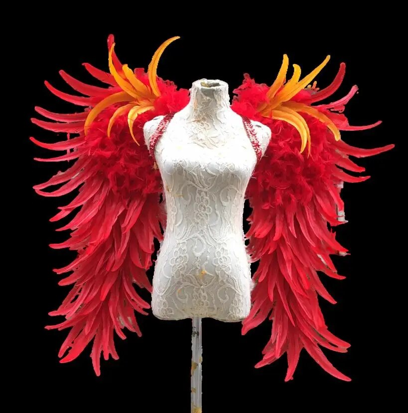 VCshoes Red Wing Angel Fairy Costume Moulin Rouge Cabaret Custom Gold White Queen Feather Wings Cosplay Halloween Costumes For Women