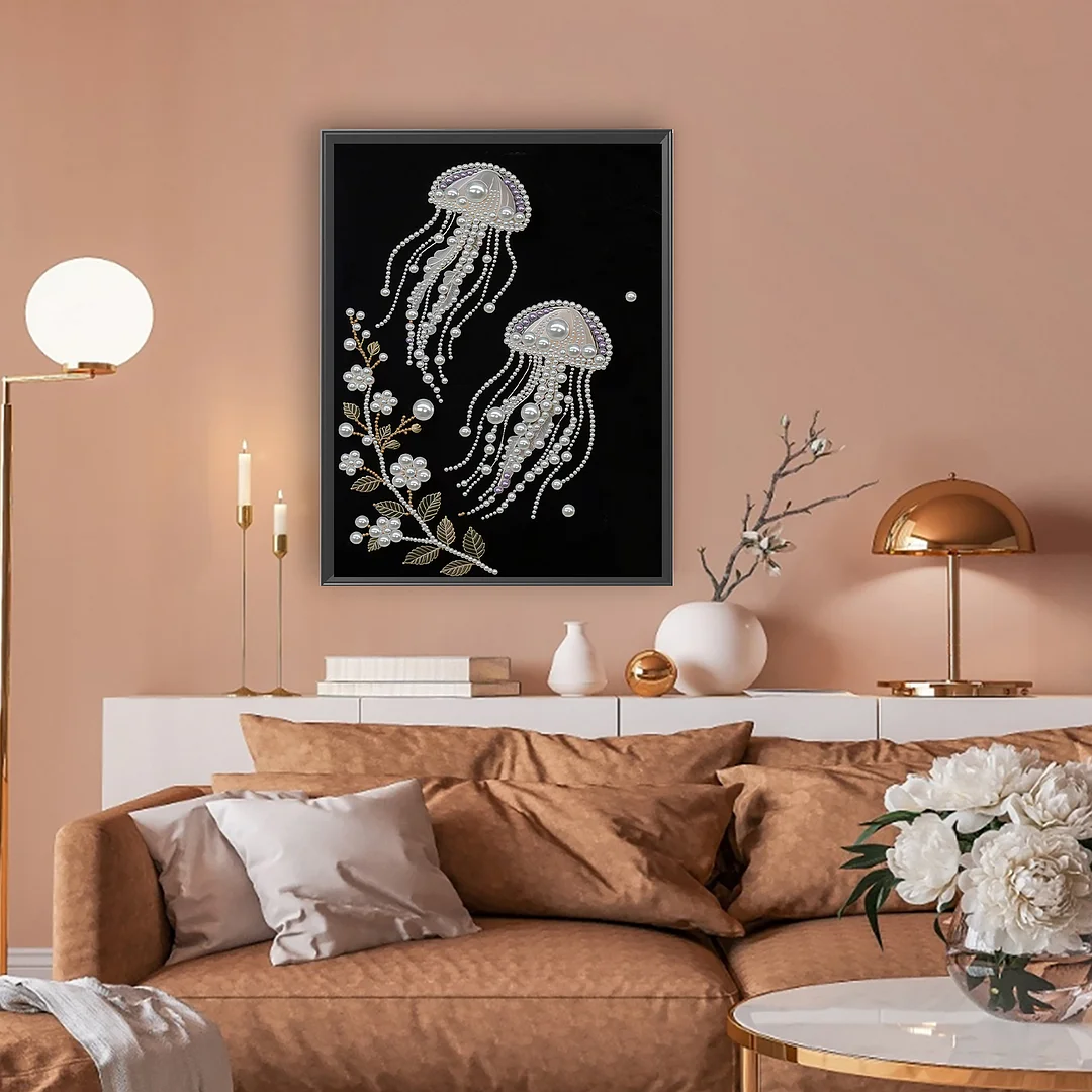 Pink Jellyfish Special Shaped 5D DIY Partial Drill Diamond Painting Kits Wall Decor 35x45cm