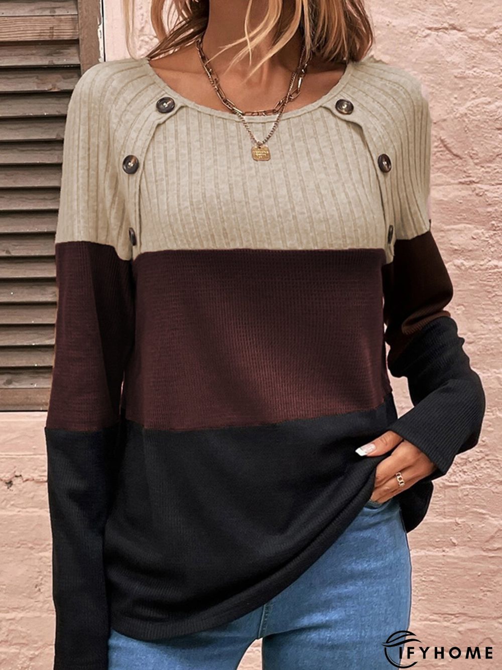 Split Joint Loose Casual Crew Neck Top | IFYHOME