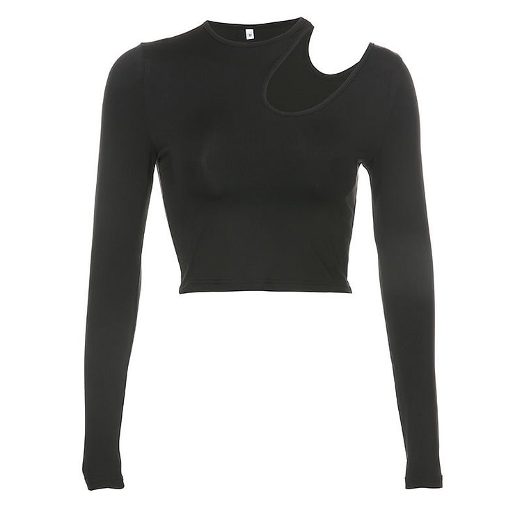 Hollowed Out Sexy Long Sleeve Belly Top