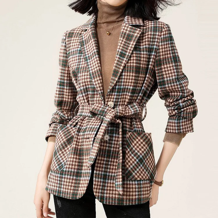 Red-Plaid Long Sleeve Checkered/plaid Pockets Outerwear QueenFunky