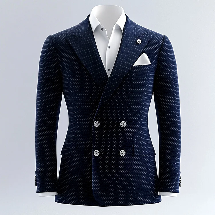 Men's Peaked Lapel Long Sleeve Double Breasted Polka Dot Blazer