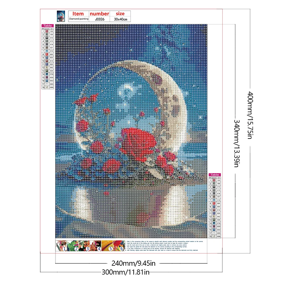 Full Round Diamond Painting 30*40cm - Red Roses Under The Moon
