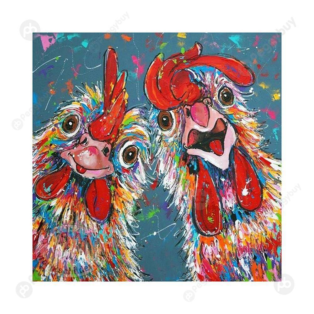 

30*30CM Round Drill Diamond Painting-Rooster Hen, 501 Original