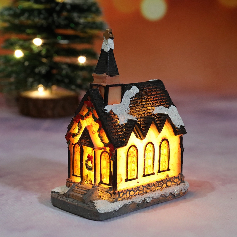 Tegooe Hand-Painted Christmas Village House LED Light Decoration - Resin Ornament