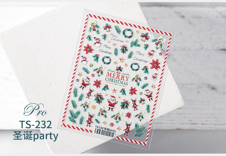 5D Christmas SnowFlake Snowman Nails Art Sticker Pro Frosted Thin Transparent Embossed New Year Nail Art Design Nail Stickers