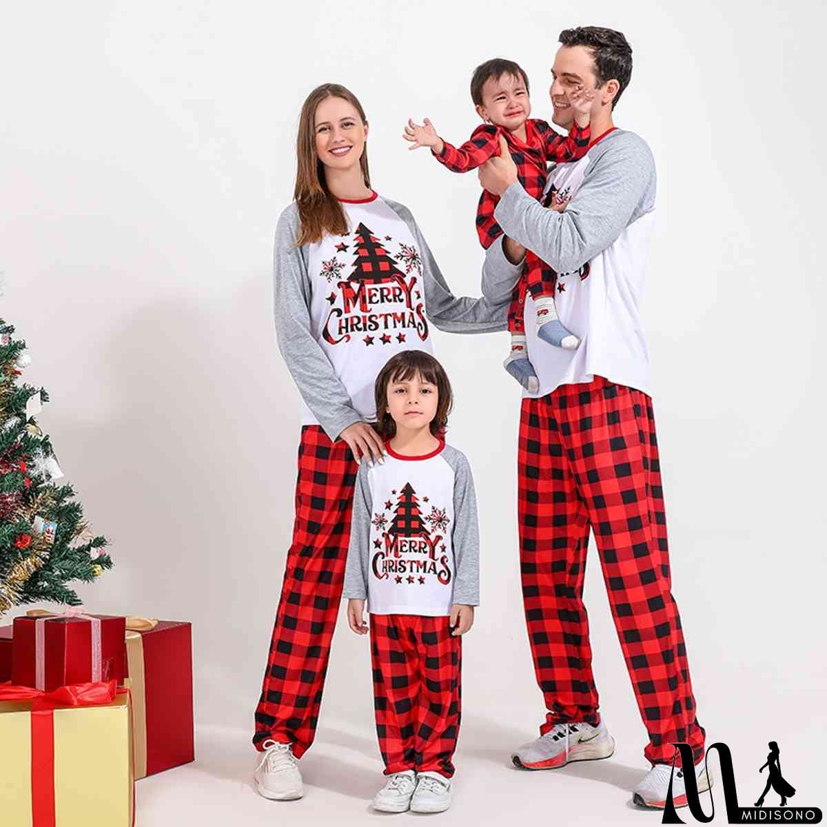 MidiSono - Men MERRY CHRISTMAS Graphic Top and Plaid Pants Set