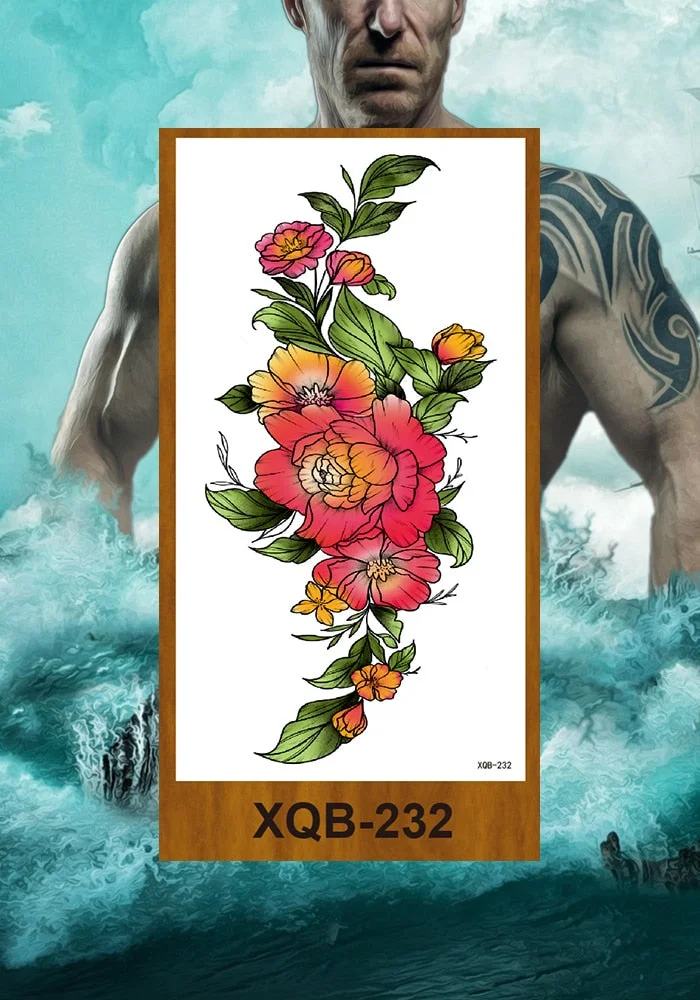 Temporary Tattoos Stickers Women Girls Arm Waist Buttocks Chest Art Fake Tatoo Sexy Flower Bush Peony Rose Lily Body Face Jewels