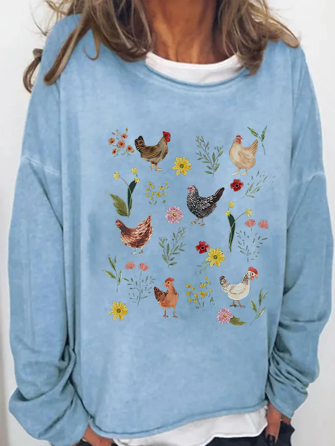 Colored Chicken Print Women's Loose T-shirt