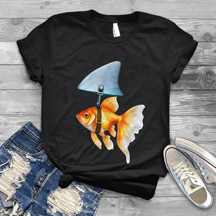 100% cotton Softstyle Goldfish Shark Fin print T-shirt