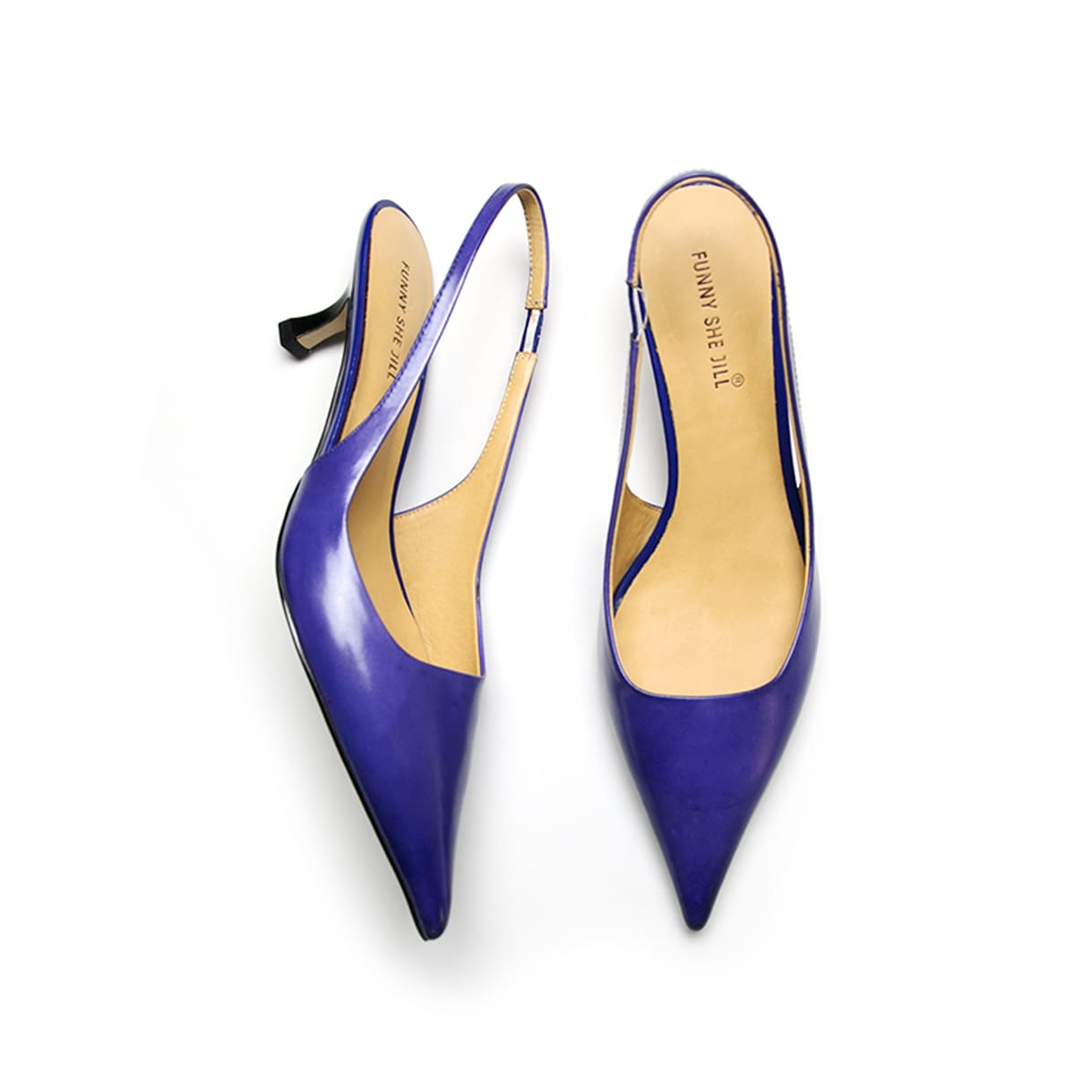 Women's Patent Leather Heels Pointed Toe Elegant Kitten Heels Slingback Pumps