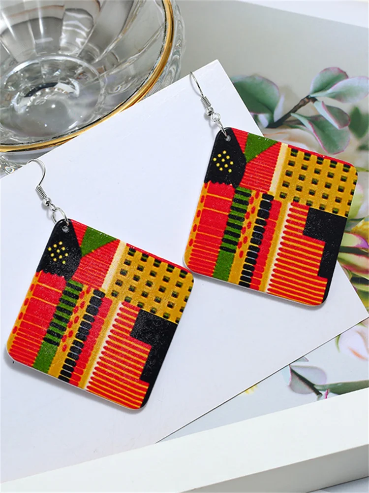 Juneteenth African Geometry Wooden Earrings