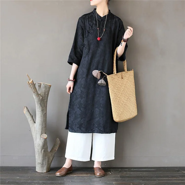 Handmade bracelet sleeved Cotton stand collar clothes Photography black Dress