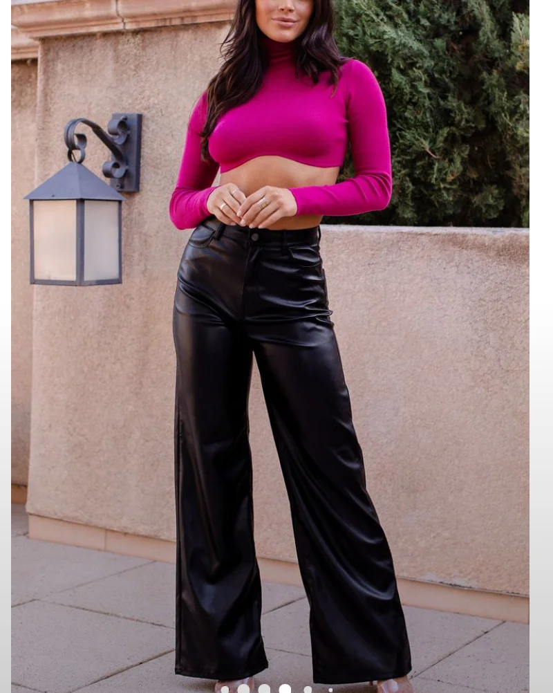 Toloer Toloer Women's Leather Pants High Waist Straight Leg Casual Pants Show Slim Retro Pants Loose Wide Legs Autumn And Winter Leisure-Outfit Ideas