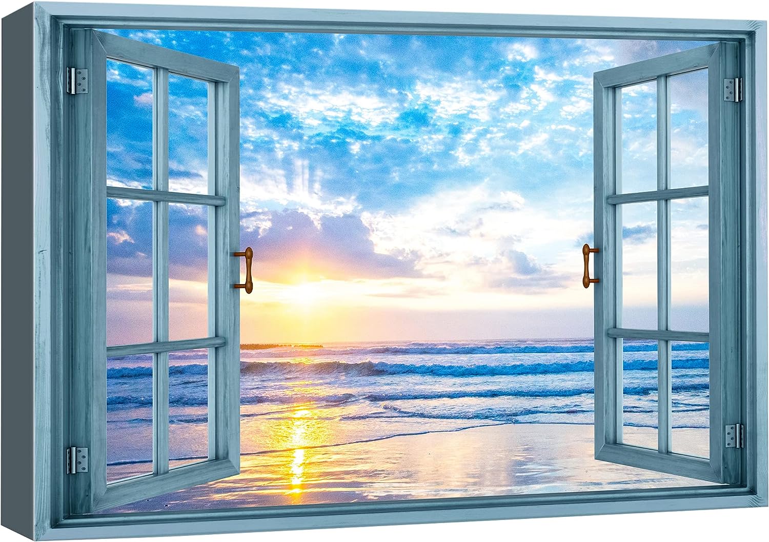wall26 Canvas Print Wall Art Window View Pastel Sunset Blue Ocean Beach Horizon Wilderness Nature Photography Realism Scenic Landscape Colorful Multicolor for Living Room, Bedroom, Office - 24 inch x36 inch  24&#034; x 36&#034;