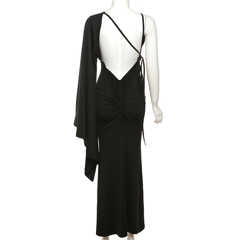 Summer Women Clothing One Shoulder Sleeve Sexy Low Cut Backless Evening Dress - Ootddress
