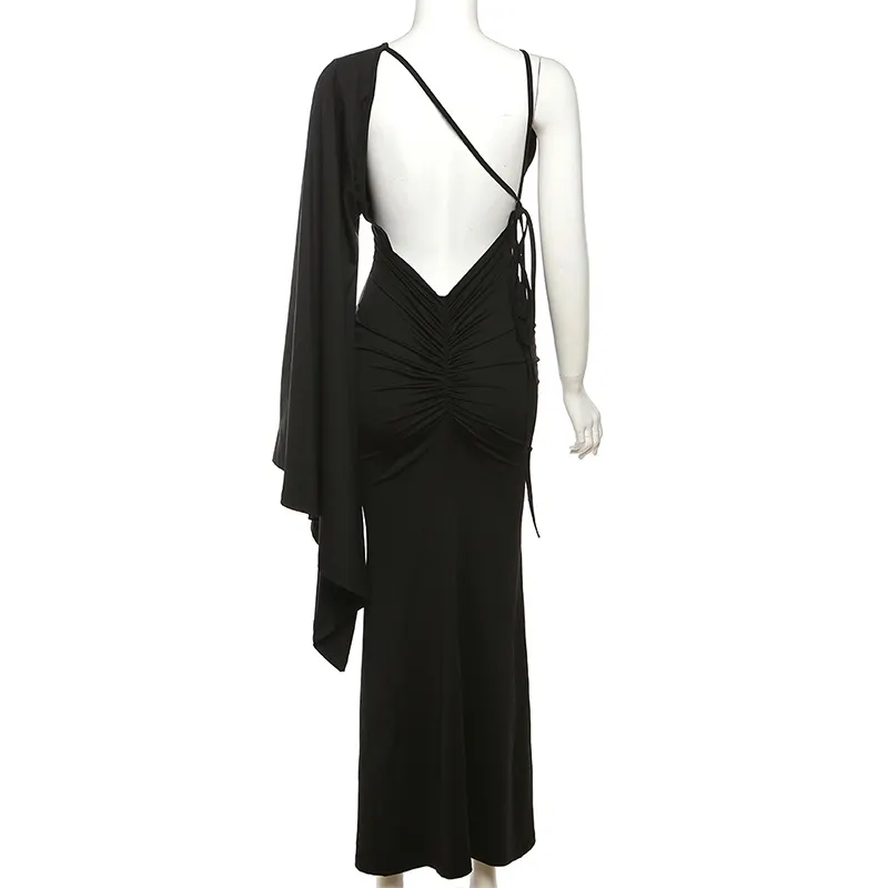 Summer Women Clothing One Shoulder Sleeve Sexy Low Cut Backless Evening Dress - Ootddress Summer Women Clothing One Shoulder Sleeve Sexy Low Cut Backless Evening Dress - Ootddress