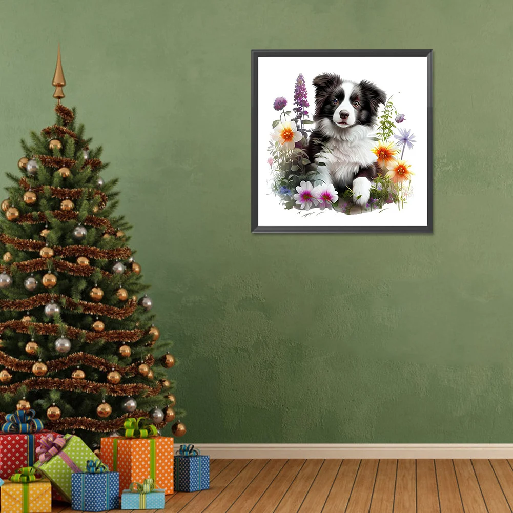 Diamond Painting - Full Round Drill - Border Collie in Grass(Canvas|30*30cm)