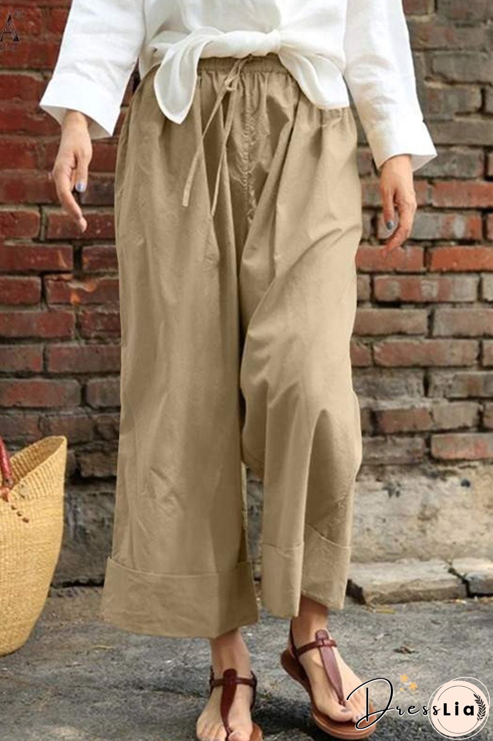 Fashion Casual Solid Split Joint Loose High Waist Wide Leg Bottoms