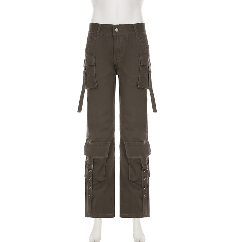 Aiertu datenight fall outfits American Street Style Side Large Pocket Ribbon Design Workwear Jeans Hot Girl High Waist Slightly Spicy Casual Pants aiertu