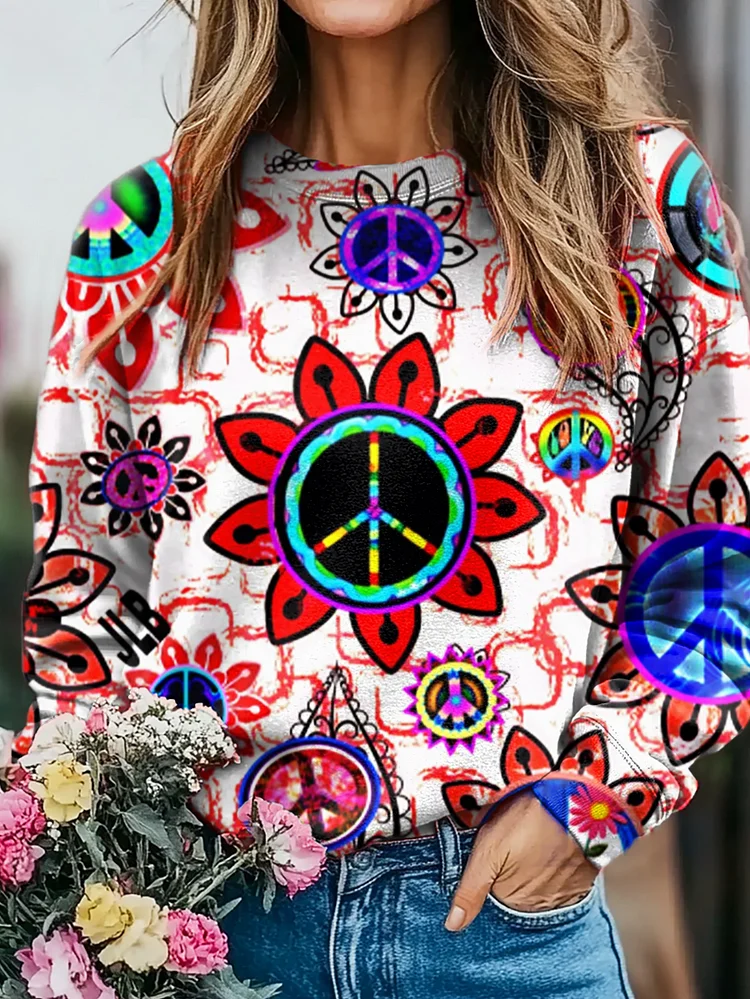 Hippie Flower Art Print Casual Sweatshirt