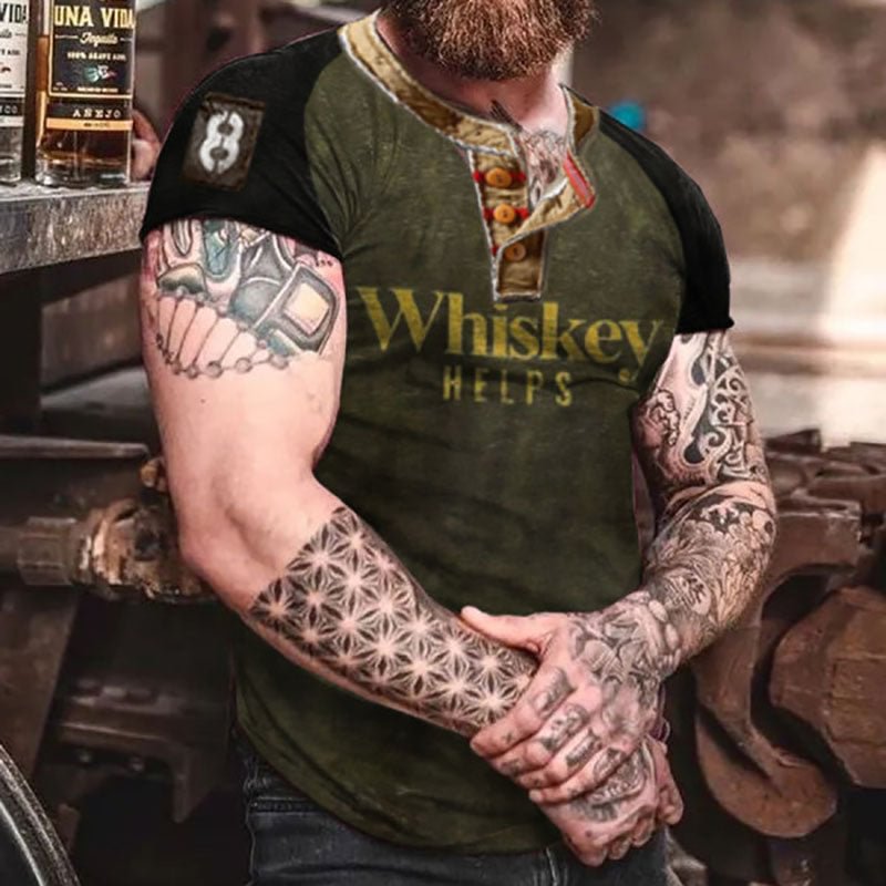 Men's Outdoor Whiskey Pattern Tactical Short Sleeve T-Shirt