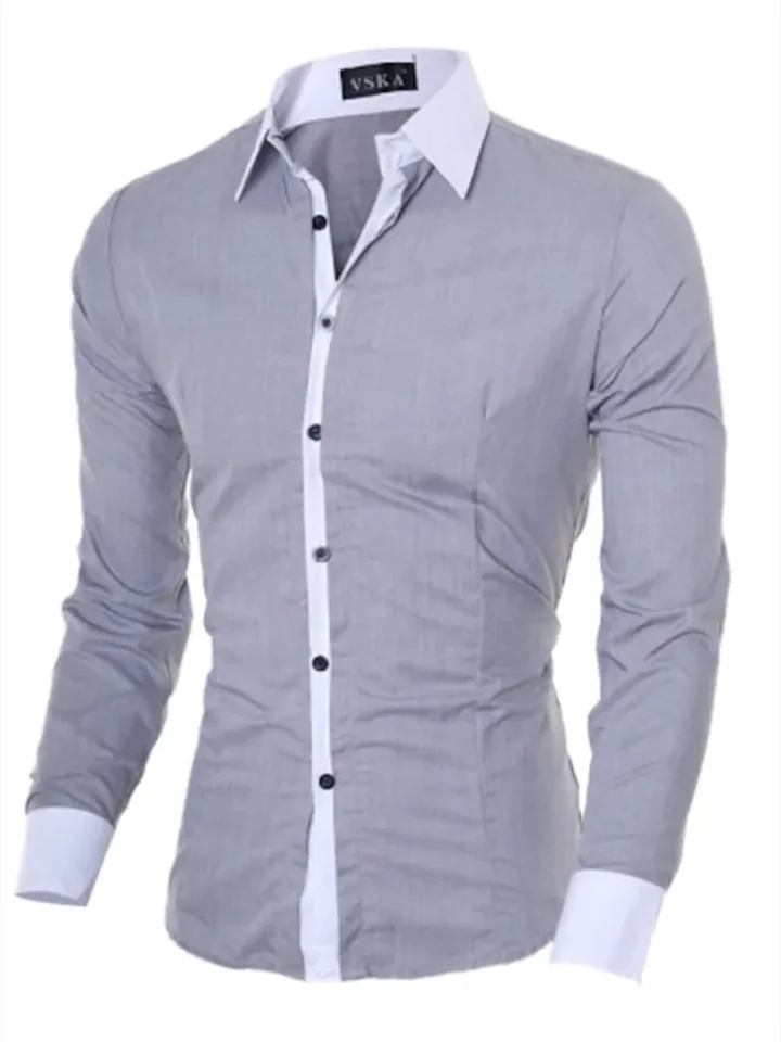 Men's Business Shirt Fashion Color Clash Long Sleeve Shirt Black Gray Pink-Cosfine