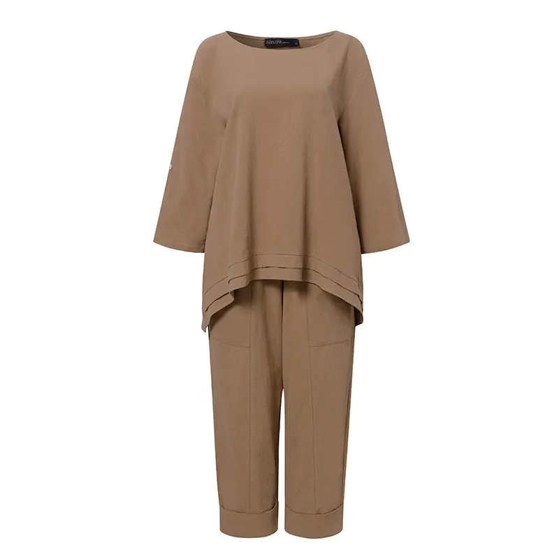 2pcs Women's Long Sleeve Asymmetrical Pant Sets Autumn Tracksuit Fashion Blouse Elastic Waist Solid Urban Matching Sets
