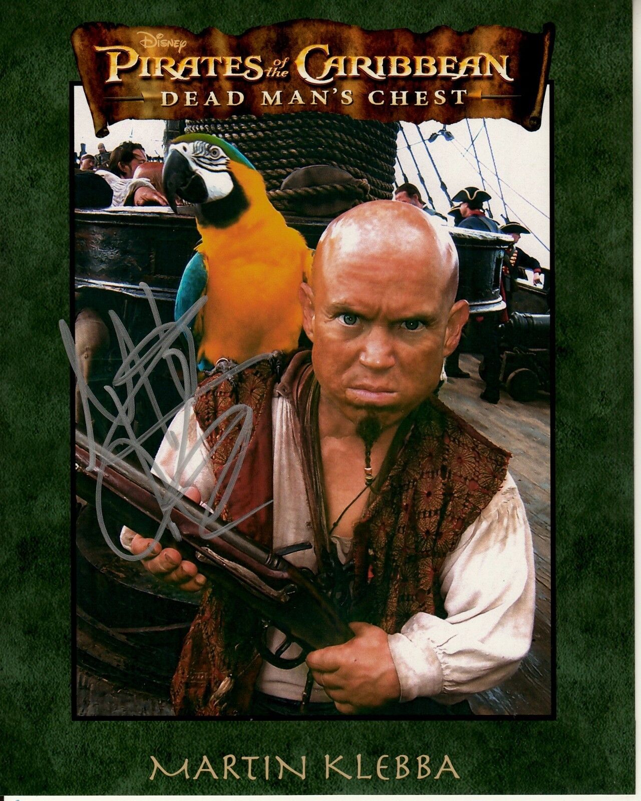 MARTIN KLEBBA signed PIRATES OF THE CARIBBEAN 8x10 uacc rd coa MARTY WITH PARROT