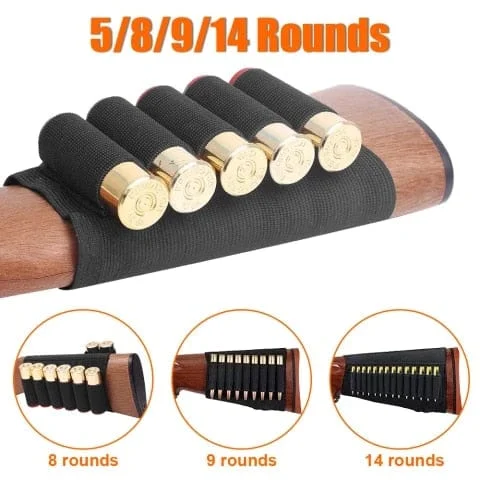 pornhint Pornhint 5/8/9/14 Rounds Shotgun Buttstock Ammo Pouch Shell Holder Bullet Cartridge Bandolier Carrier Gun Accessory Hunting Military Gear