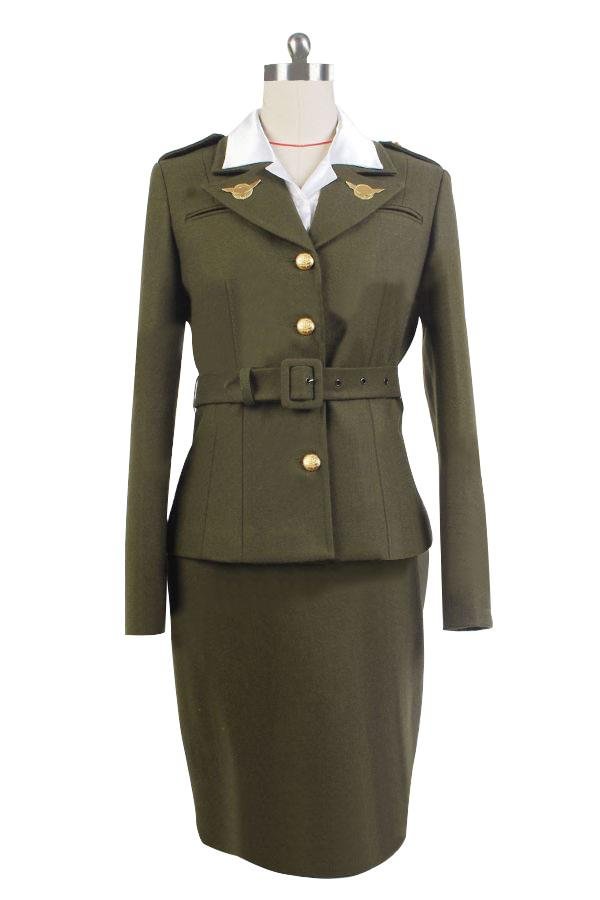 Captain America The First Avenger Agent Peggy Carter Suit Cosplay Costume Version Green