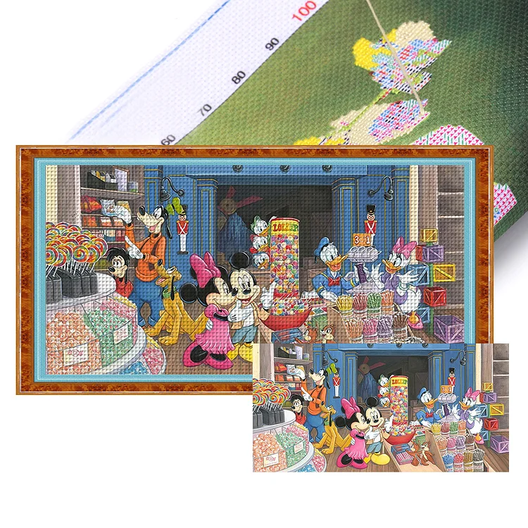 Disney Characters Visit Candy Store - Printed Cross Stitch 16CT 100*50CM