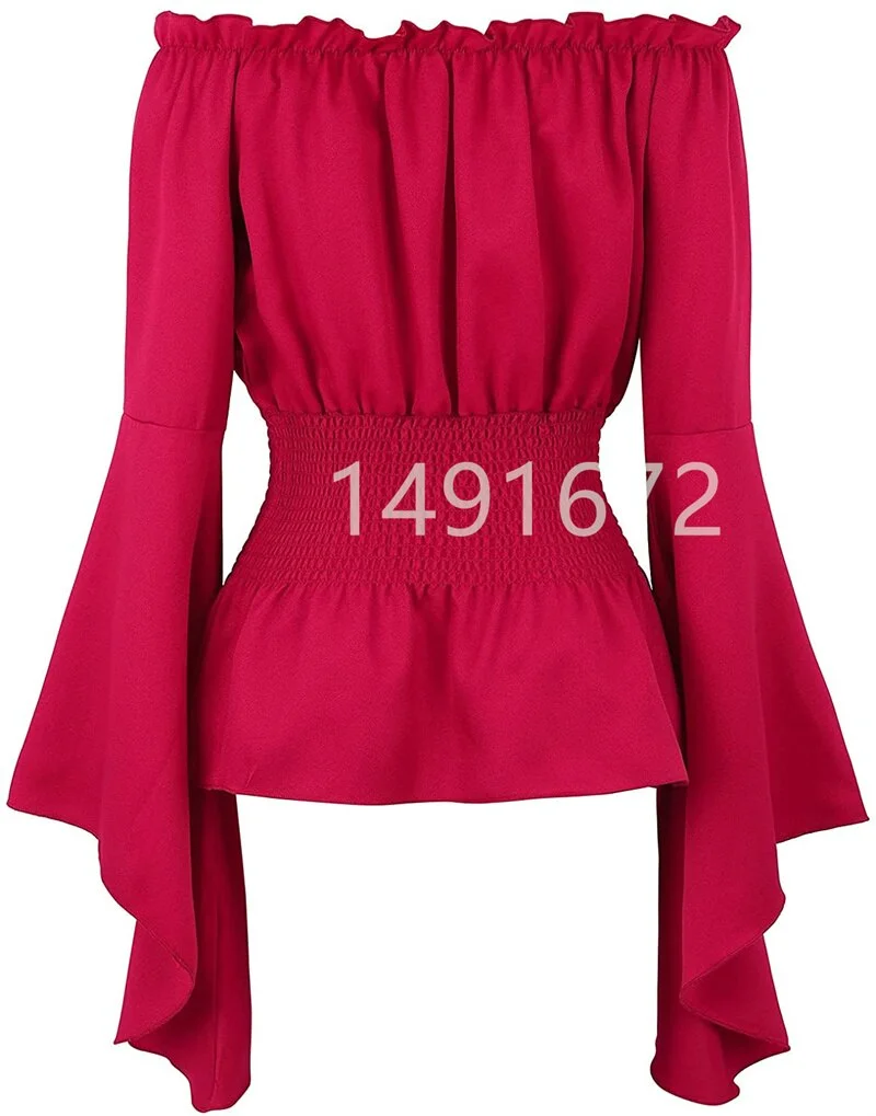 Billionm Long Sleeve T Shirt Women Renaissance Medieval Chemise Victorian Girls Gothic Retro Peasant Wench Off Shoulder Blouse Resist top