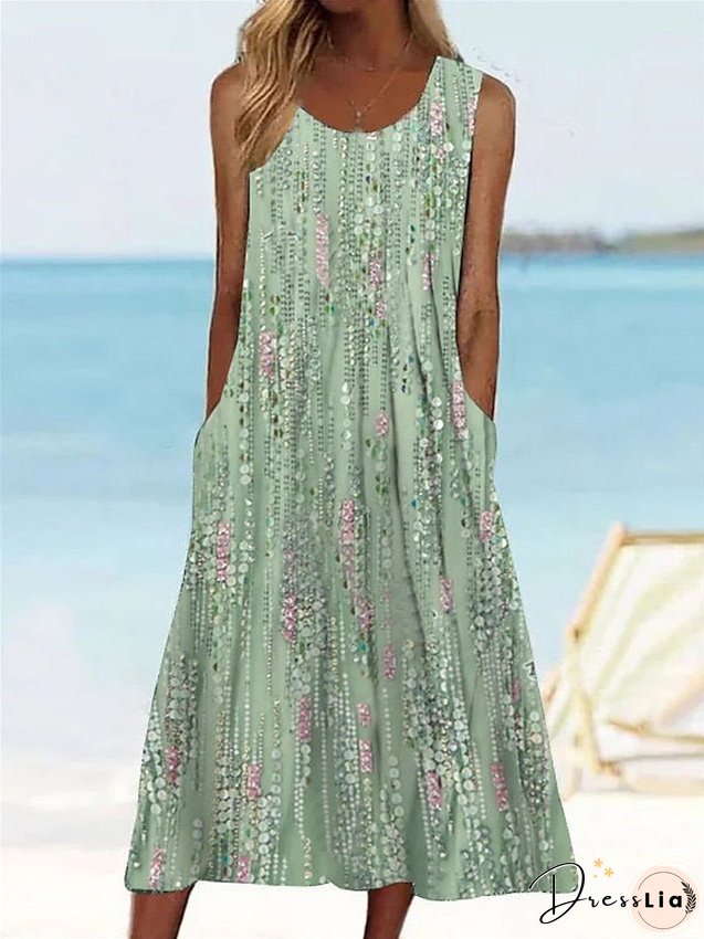 Women's Casual Dress Tank Dress Summer Dress Graphic Floral Ruched Pocket Crew Neck Midi Dress Fashion Modern Outdoor
