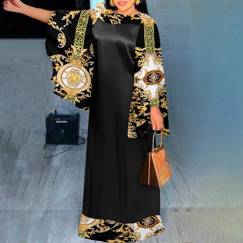 Bohemian Maxi Long Dress VONDA 2022 Women Round Neck Striped Long Maxi Dress Beach Baggy Half Sleeve Vestido Robes Longue