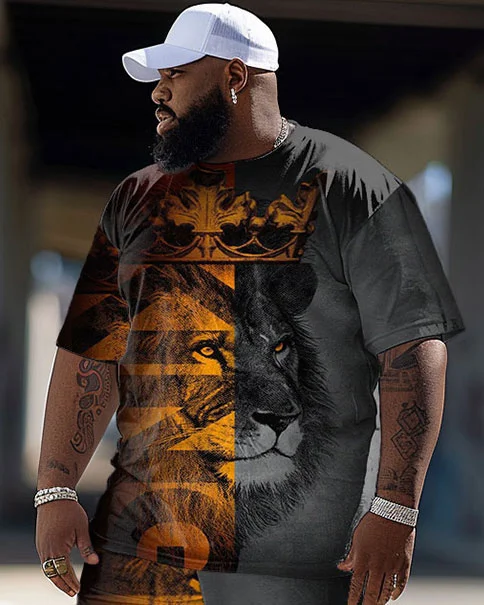 Men's Large Size Hip-Hop Lion King Street Color Matching Retro Casual Two-piece Set