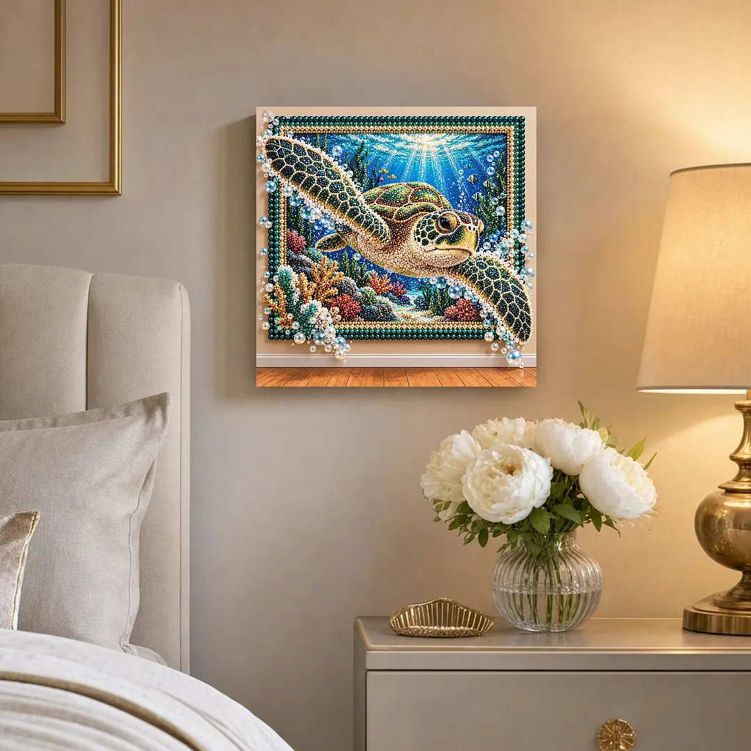 Framed Pearl Painting Kit Turtle Underwater Art 11.81x11.81in