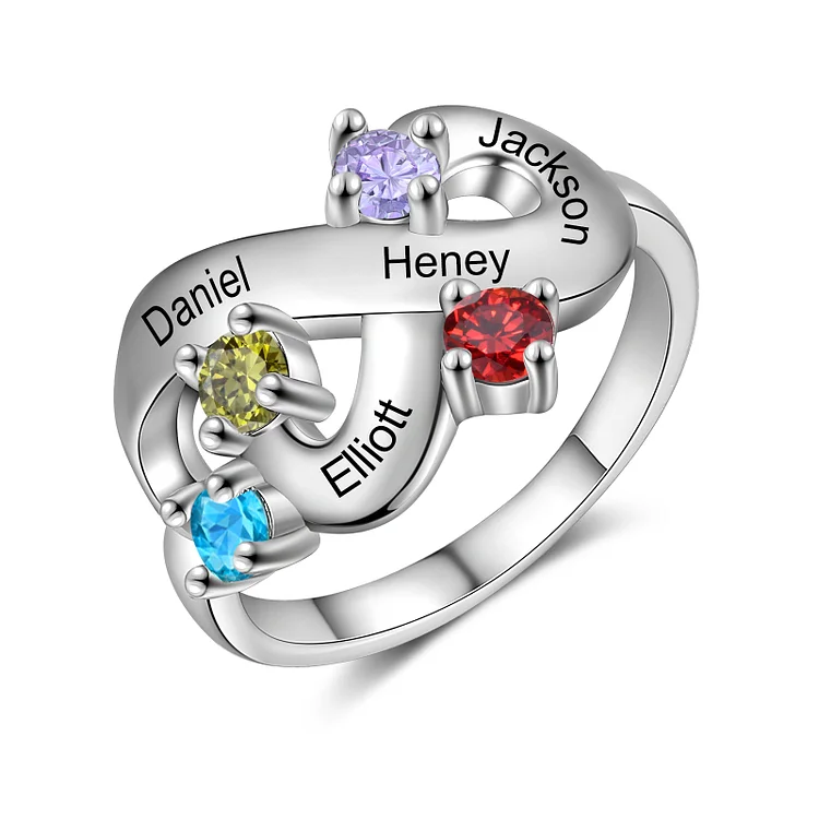 Infinity Birthstones Promise Ring Personalized 4 Names Ring for Her