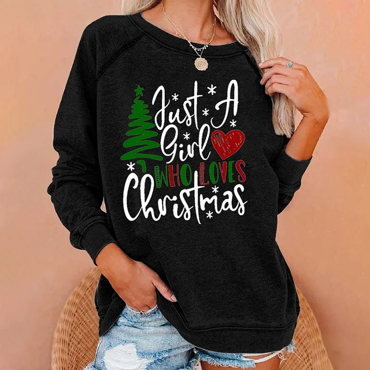 Wearshes Christmas Print Crew Neck Casual Sweatshirt