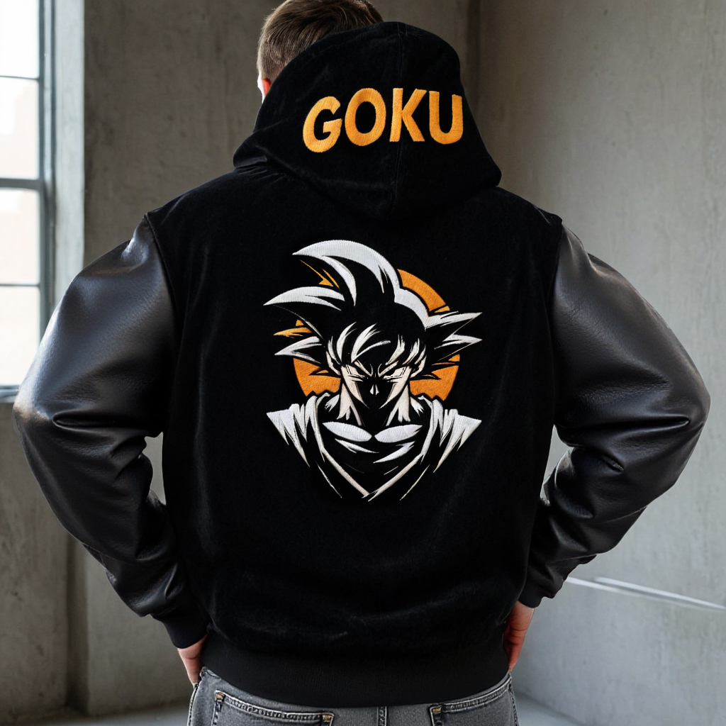Oversized Embroidered Velvet Leather Patchwork Hoodie