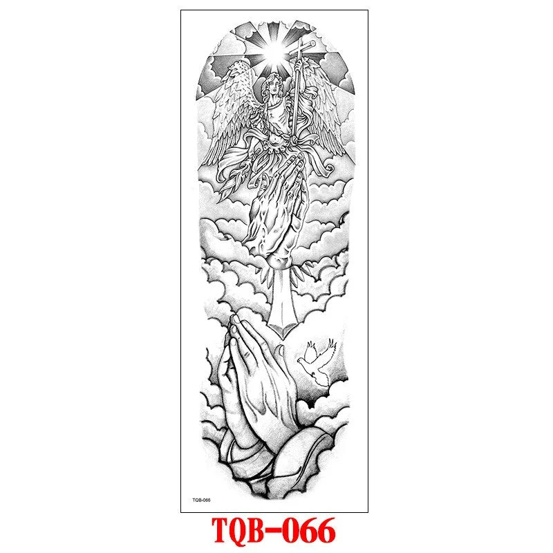 FULL SLEEVE ARM TEMPORARY TATTOO, ORIENTAL DRAGON, LOTUS FLOWERS, MENS, WOMENS