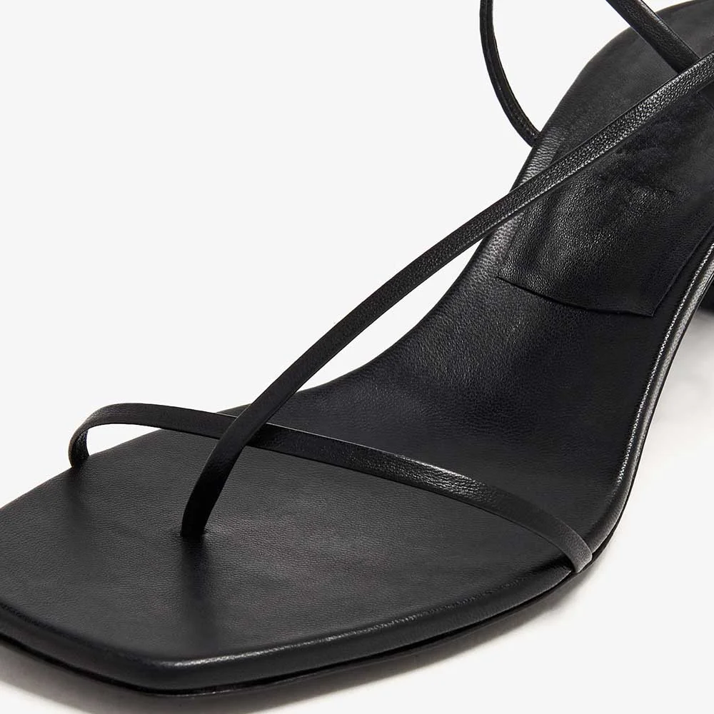 Fashion Black Square Toe Buckle Strap Kitten Heel Dress Sandals