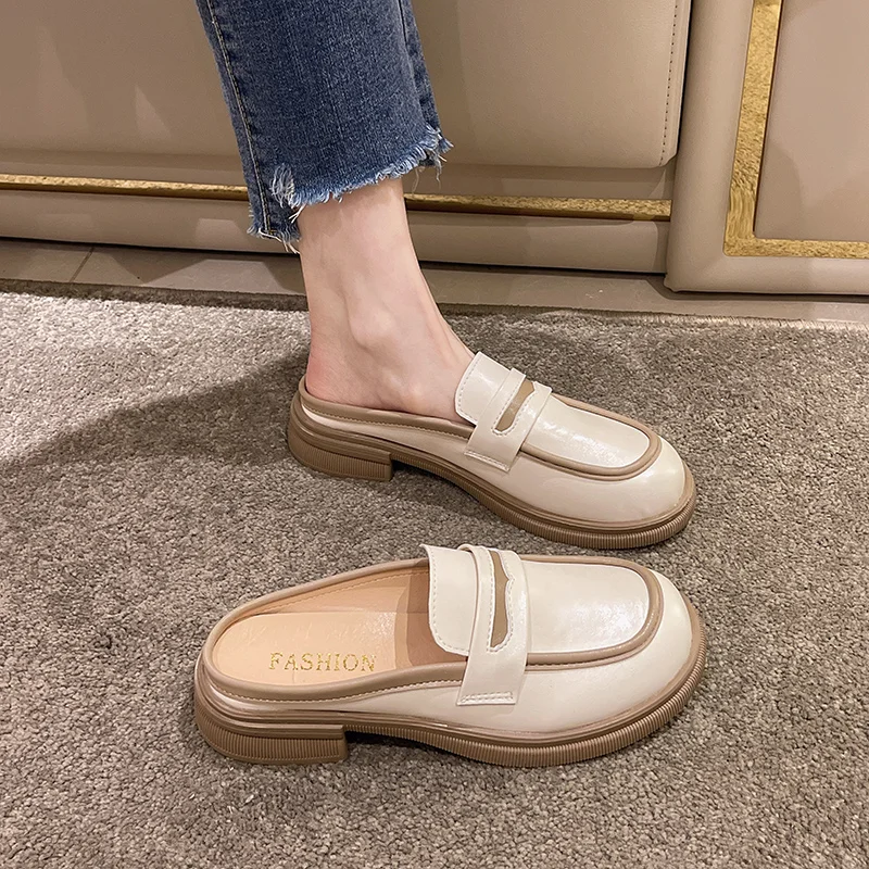 Qengg Summer New Fashion Baotou Round Toe Sandals All-match Outer Wear Korean Style Thick Heel Color Matching Women's Shoes